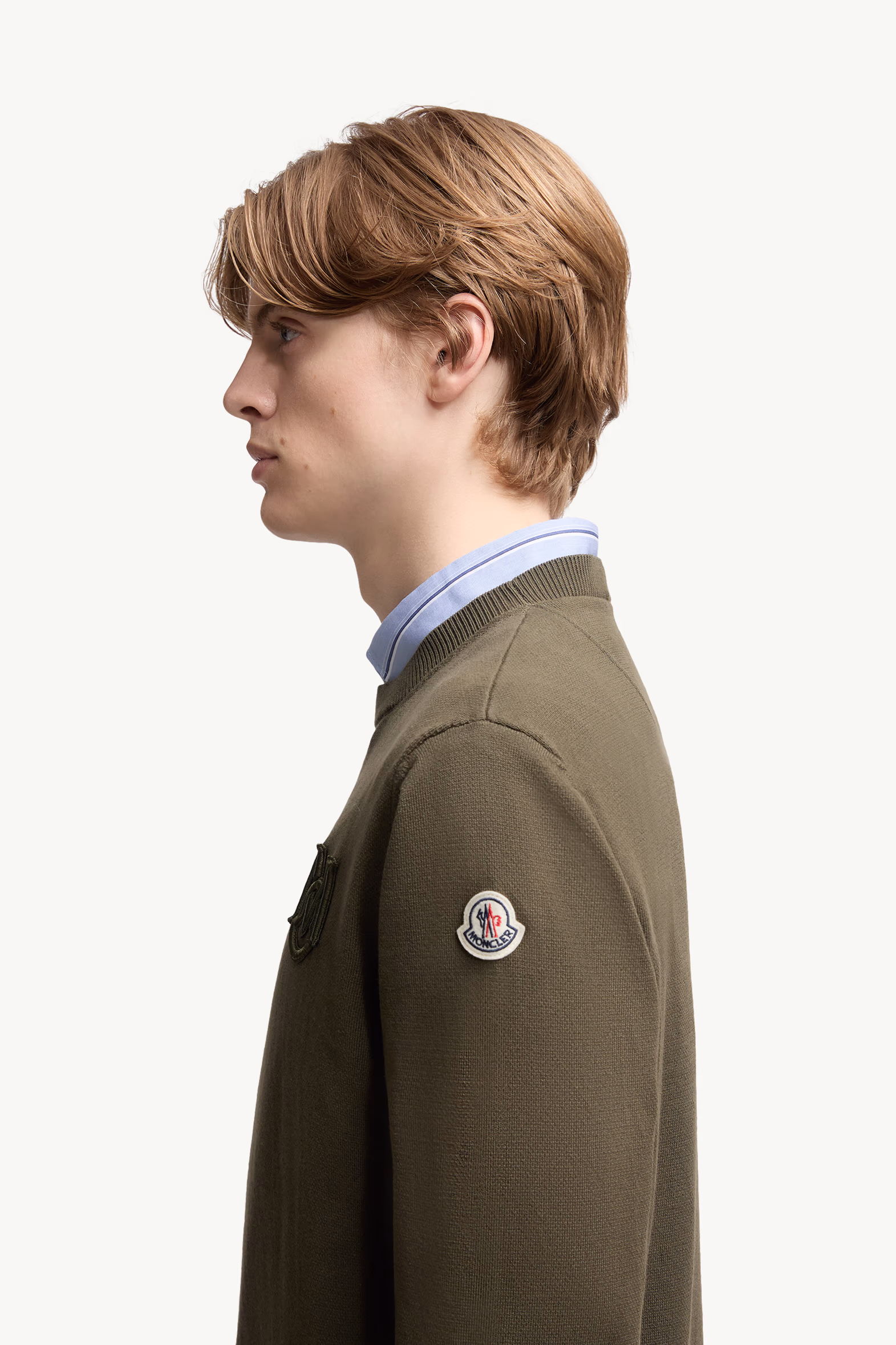 Embroidered Monogram Cotton Sweater Men Olive Green Moncler 4